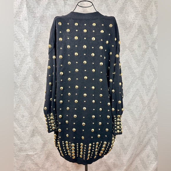 Vintage Bonnie Boerer & Company gold studded black knit cardigan size M - Picture 2 of 10